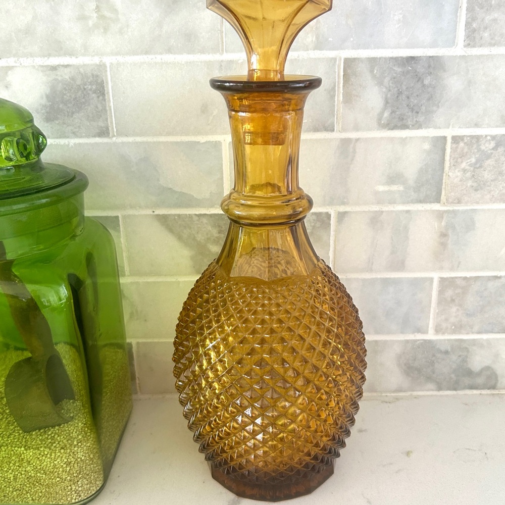 MCM Amber Indiana Glass Diamond  Decanter